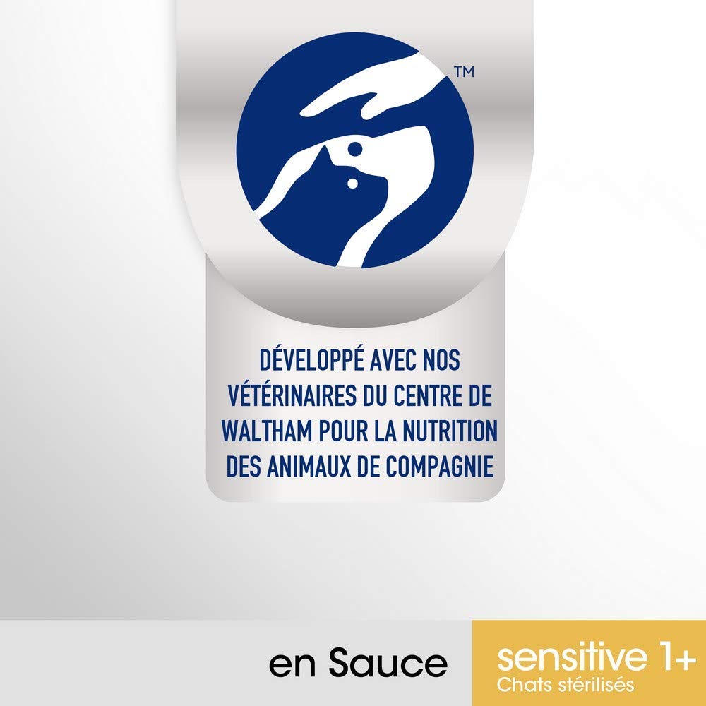 Sensitive 1+ – Sacchetti per gatti adulti sterilizzati – Soddisfa esigenze specifiche di un gatto sterilizzato – Ricco di pollo e salmone – 52 bustine da 85 g