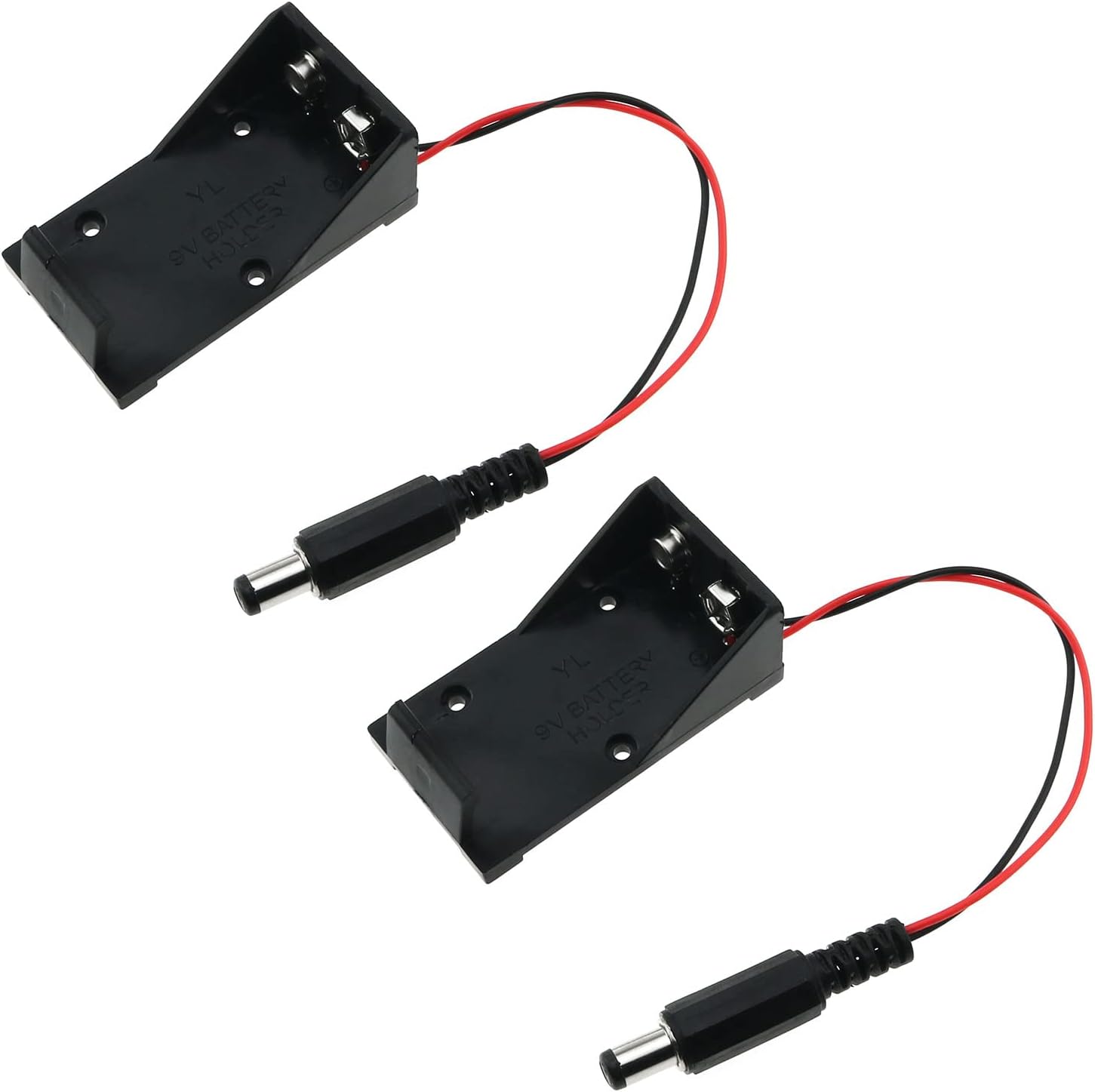 E-outstanding 9V Battery Holder 2PCS Black 6F22 9V Battery Storage Case Box with 2.1x5.5mm DC Male Plug and Wire Leads for Arduino UNO R3 Battery Clip Container