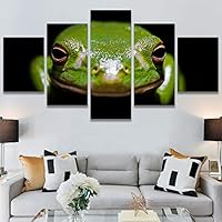 SIGNWIN 5 Panel Canvas Wall Art Amphibians Closeup Decorative Elements Frog Hallway Impressionism Multicolor for Home Decorations Ready to Hang - 60