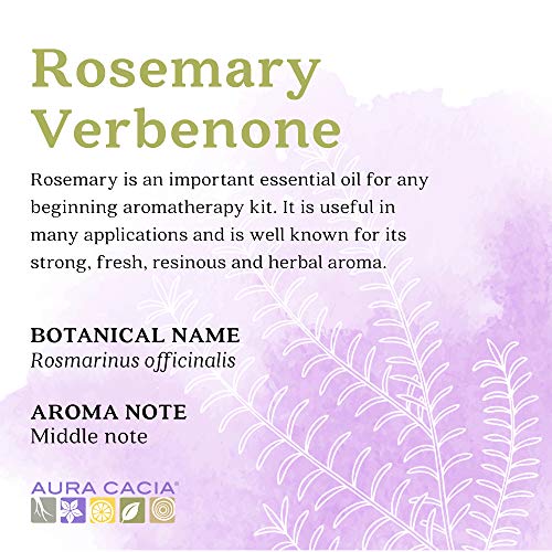 Aura Cacia 100% Pure Verbenone Rosemary Essential Oil | Certified Organic, Gc/Ms Tested For Purity | 7.4 Ml (0.25 Fl. Oz.) | Rosmarinus Officinalis #TOP1