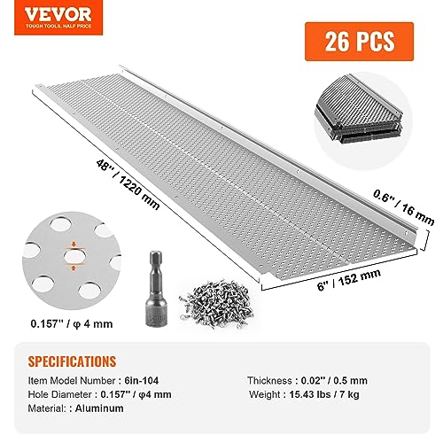 Image of VEVOR Gutter Guard, 6 inch Width, Aluminum Leaf Filter DIY Gutter Cover, 26 PCS 104 ft Total Length, 0.157'' Hole Diameter & 0.02'' Thick Fits Any Roof or Gutter Type