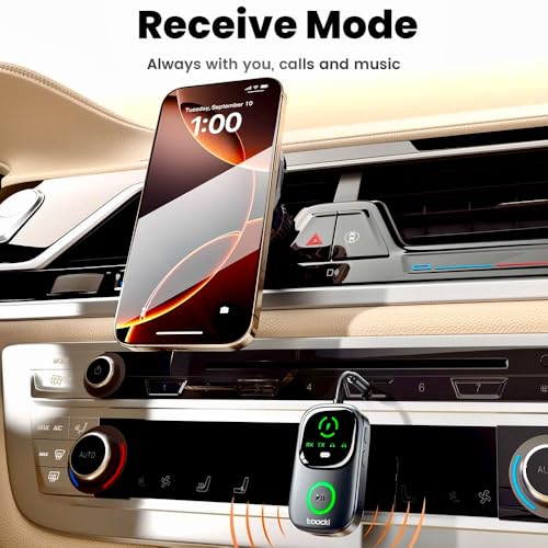 Image of Toocki Bluetooth 5.4 Adapter with LCD Display | 2-in-1 Wireless Transmitter & Receiver for TV, PC, Car Stereo, Home Audio | Supports Dual Headphones & Hands-Free Calls 3.5mm aux