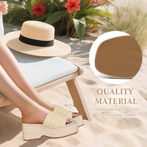 Image of Women's Espadrilles Platform Sandals Wedges Slides Open Toe Slip on Shoes for women Summer Comfortable Woven Casual Beach Shoes