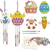 6tlg Bastelset Ostern Kinder, Ostern Windspiel Bastelset Mit Windspiel, Kreatives Basteln Holzanhänger zum Bemalen, Eltern-Kind-Aktivitäten Und Unterrichtsprojekte