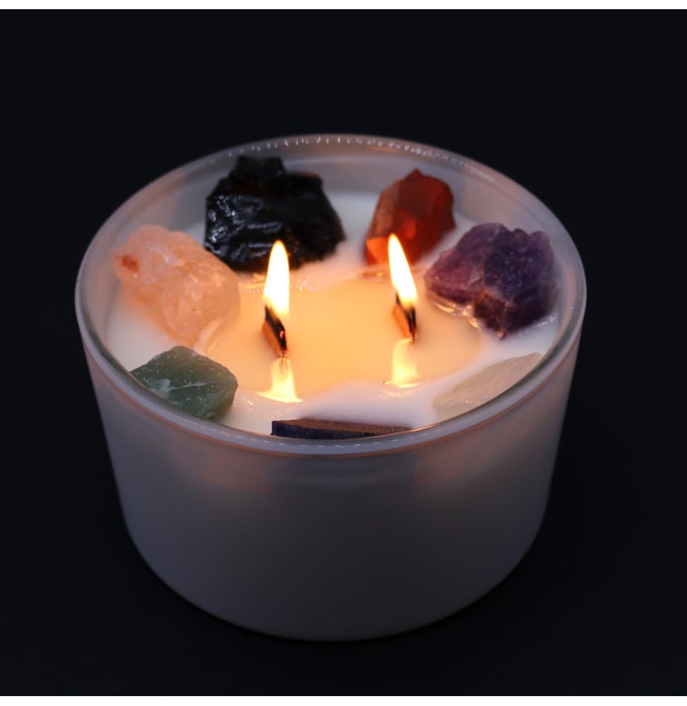 Ancient Wisdom Candele di cristallo di Chakra - Cera di soia - 10 x 6 cm - 23 ore di combustione (sette chakra)