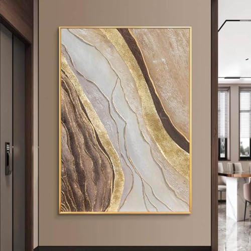 Tableau d'art mural abstrait moderne vertical avec vagues dorées - 4