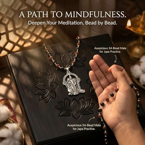 Image of Gratify Original Rudraksha & Karungali Mala 8mm 54 Beads with Lord Murugan Pendant | Natural Ebony Wood Spiritual Necklace for Meditation, Protection, Focus & Positive Energy | Unisex Mala