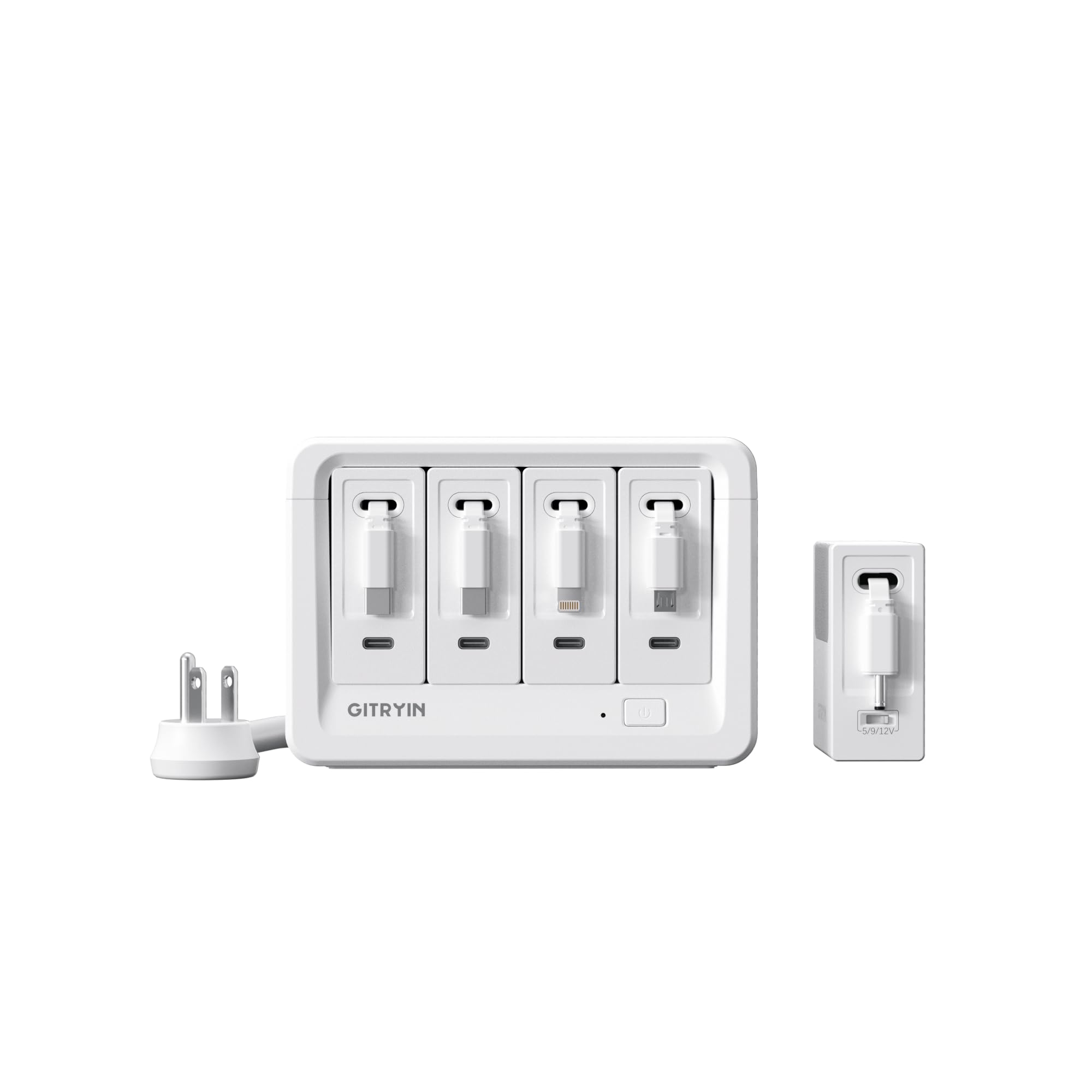 Gitryin 1 DC 1 Micro USB 1 Lightning 2 Type-C Retractable Wall Chargers and 8-in-1 Desktop Charging Station