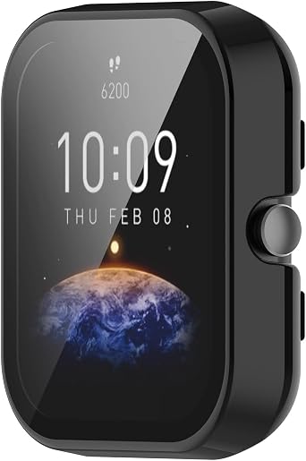 FitTurn Compatible with Amazfit Bip 3 Pro Screen Protector Cases Replacement PC Slim Case Cover 3D Full Coverage Tempered Glass Screen Protector for Bip 3 Pro Watch (Black)