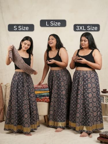 Image of GRECIILOOKS Women's Casual Summer Beach Skirts | Maxi Skirt for Women High Waist | Boho Ethnic Flared Skirts | Indian Long Skirt Rayon Printed | Elastic Waist Long Skirt's for Women