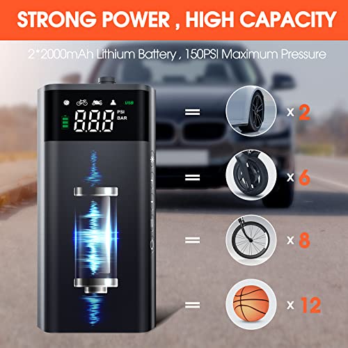 Cordless Tire Inflator Portable Air Compressor, Tire Pump With 4000 Mah Rechargeable Battery And Led Light For Car Bike Motorcycle Tires, Balls #TOP13