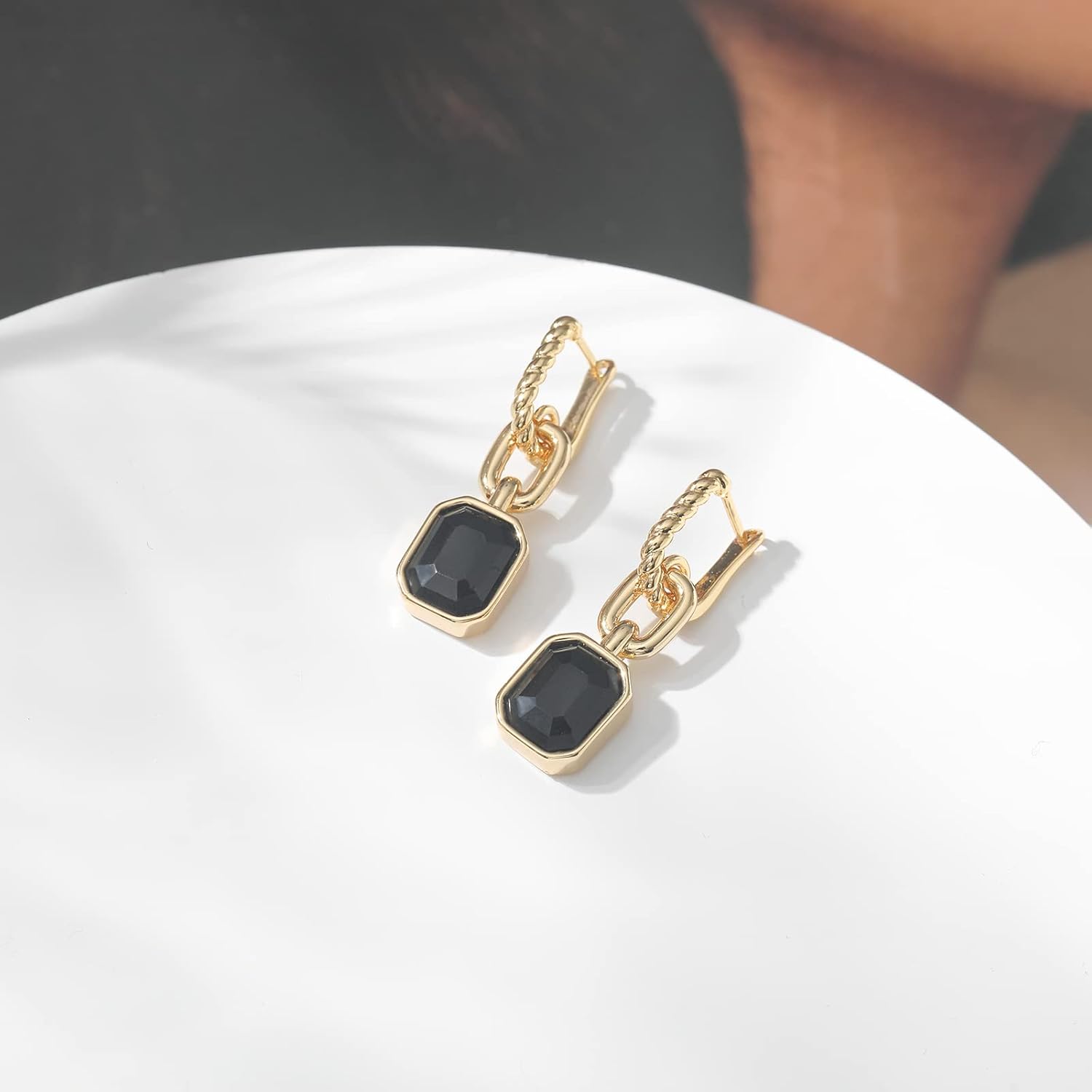 Birthstone Crystal Dangle Drop Earrings, 18K Gold Plated Huggie Hoop Hypoallergenic Earring Jewelry Gifts for Women - Image 7