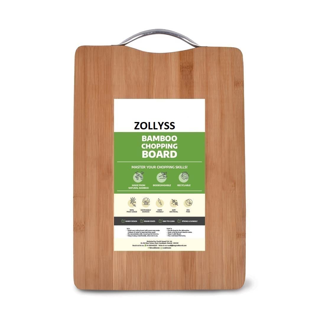 Zollyss Large Natural Bamboo Wood Chopping Cutting Board for Kitchen Vegetables, Fruits & Cheese, BPA Free, Eco-Friendly, Anti-Microbial (30 x 20 CM) Pack of 1