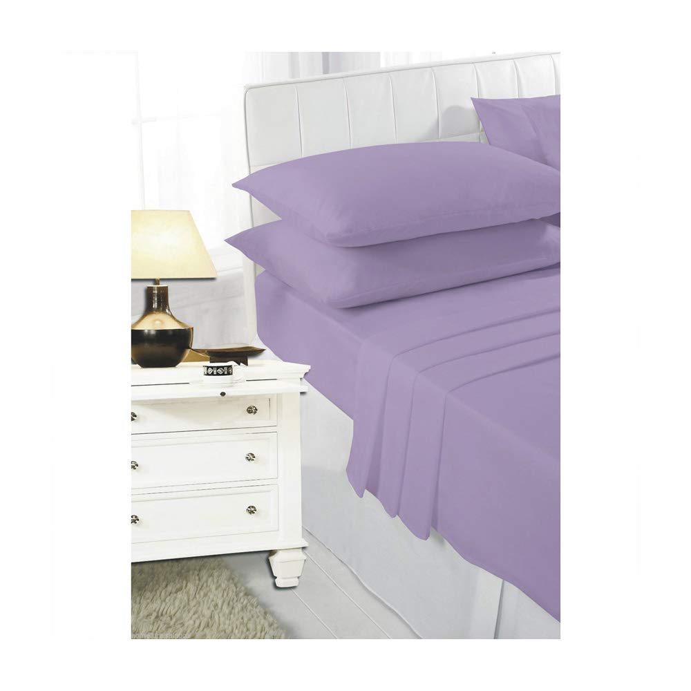 De Lavish Polycotton Sheet Set King Size Bed Plain Dyed Bedding Set Includes 1 Fitted Sheet + 1 Flat Sheet + 2 Pillowcases, Lilac
