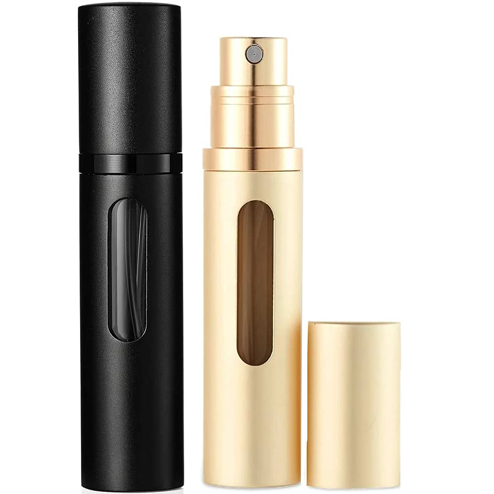 SixTmoon Perfume Atomizer Bottle, Portable Refillable Perfume Bottle Sprayer Leakproof, Travel Mini Size Cologne Sprayer for Men Women, 8ml (Black & Gold)