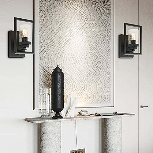 40% Off Discount Maxax Glass Wall Sconce, Industrial Vintage Wall Lights with Clear Glass Shade, Square Metal Wall Mount Lighting, E26 Base, for Dinning Room, Bedroom, Living Room, Black, Set of 2