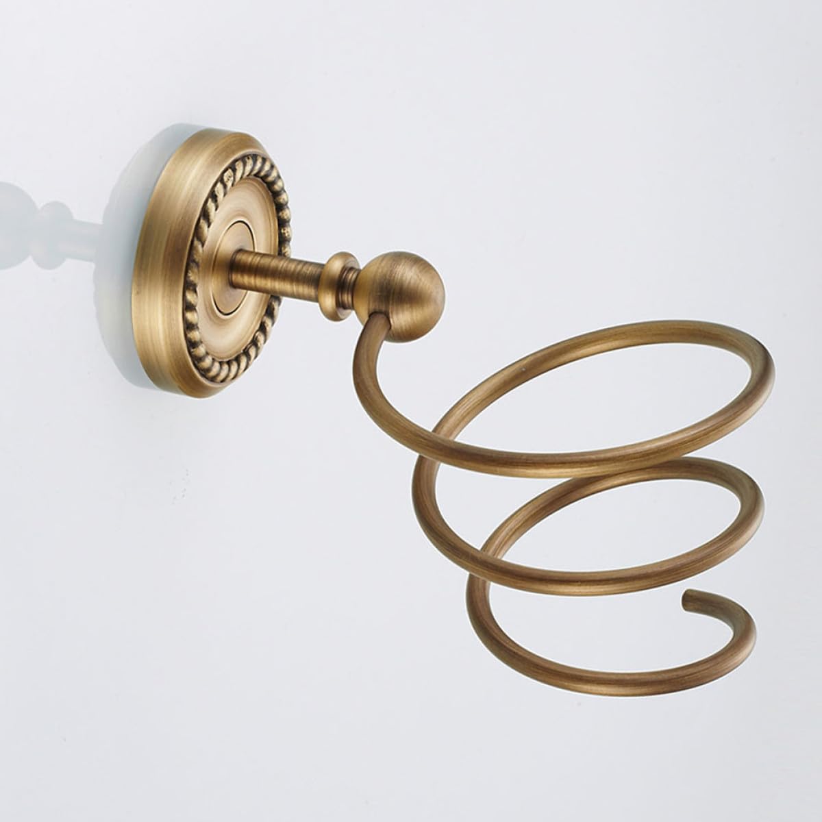 Porta Asciugacapelli da Muro in Ottone Stile Europeo Anticato | Base Rotonda, Spirale Decorativa, Finitura Oro, Adatto a Bagno e Camera da Letto