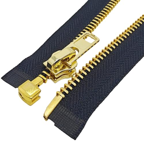 Image of MebuZip #8 27 Inch Gold Teeth Separating Jacket Zipper for Men (27 inch RH) | Right Handed Zipper Heavy Duty Metal Zippers for Sewing Men's Jackets Coats