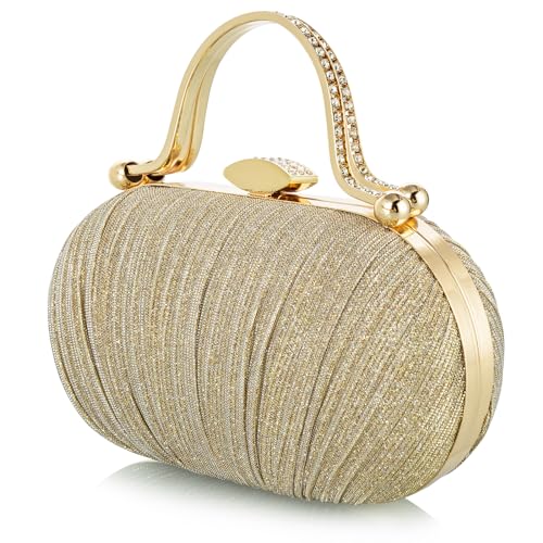 YYW Rhinestone Clutch Purses For Women Evening Handbag Pleated Glitter Bag for Wedding Party (Gold)