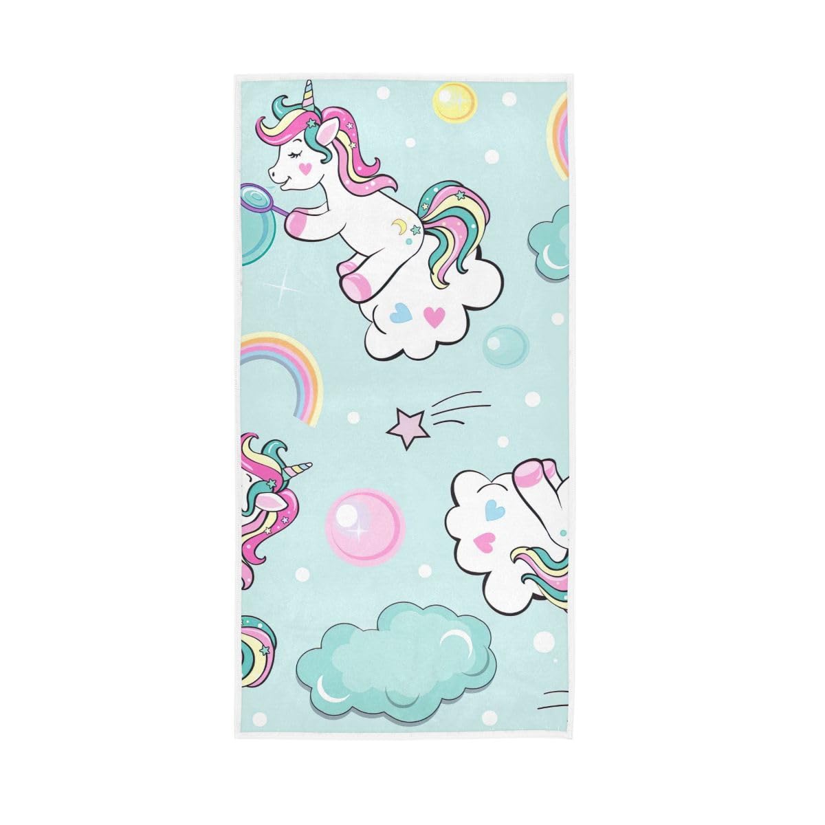 HUYGD Unicorn Bubbles Hand Towels Cotton Absorbent Soft Decorative Towel for Bathroom 15 x 30 Inch
