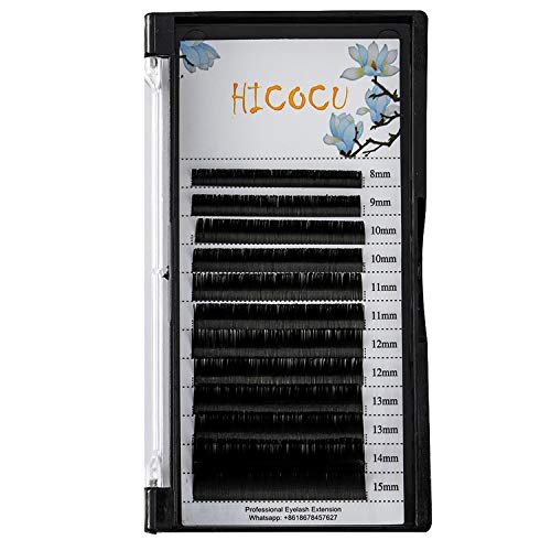 HICOCU Individual Eyelash Extensions 0.15mm C Curl8mm|9mm|10mm|11mm|12mm|13mm|14mm|15mm|MixedEllipse Flat Matte Lash Extensions soft Light Thickness Salon Use Mix