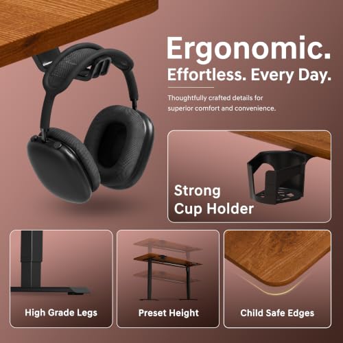 Image of Velocity Electric Height Adjustable Desk for Office Work | 80 Kg Weight Capacity | 5 Year Warranty | Sit-Stand Ergonomic Table | 3 Memory Preset (Rust, Table top - 100cm)