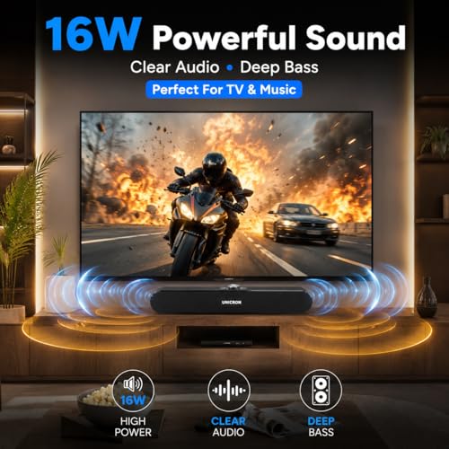 Image of UNICRON TE Wireless Sound Bar Portable Bluetooth Home Speaker, 16W with up to 8Hrs Playback, 1800 mAh Battery, Soundbar with Type C, USB & SD Card Connectivity