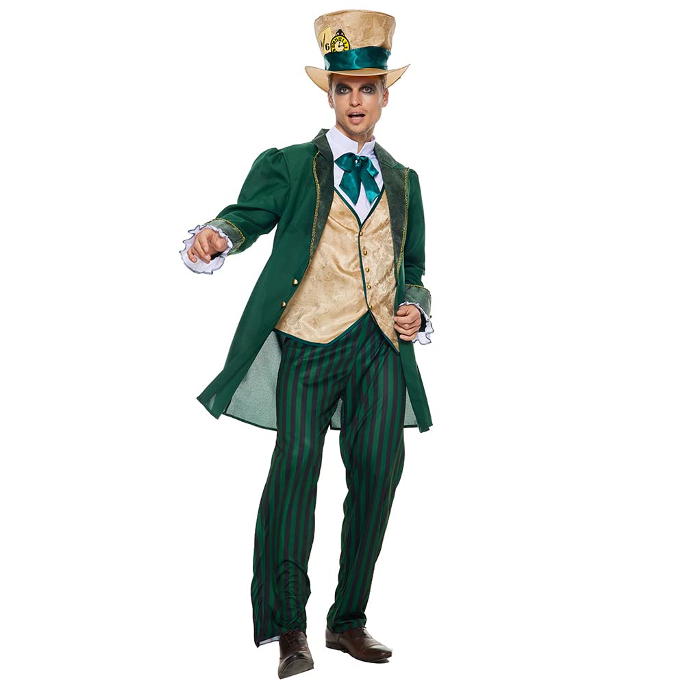 FantastCostumes Men's The Hatter Costume Mad Tea Party Halloween Cosplay with Top Hat, Green