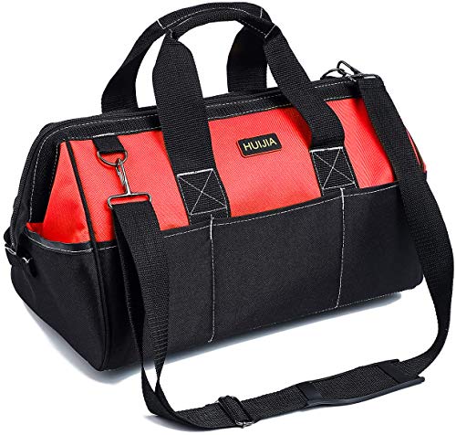 HUIJIA 16-inch Tool Organizer Bags Wide Mouth Water Resistant Heavy Duty Tool Bag with Water Proof Molded Base (M, 16.1''X10.6''X8.3')