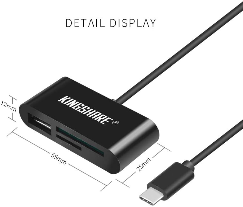 KINGSHARE Type C to USB2.0 Memory Card Reader, SD/Micro SD Card Reader with USB C Male/USB Fmale Connector for Smartphones/Tablets with OTG Function(Black)