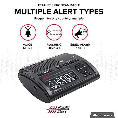 Image of Midland - WR400 Weather Radio Deluxe - NOAA Emergency Alert Scanner - Home Use with Battery Backup - Local County Programming Over 80 Emergency Voice Flashing Alerts - Alarm Clock AM /FM Radio