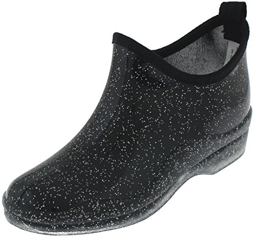 Capelli New York Ladies Allover Glitter, Slip On Short Rain Boot Black Combo 11