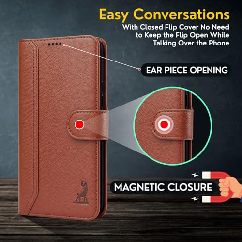 Image of AIBEX Compatible for Vivo T5 Lite 5G / Vivo Y21 5G / Vivo Y11 5G Flip Cover Leather Finish | Inside TPU with Card Pockets | Wallet Stand | Complete Protection Flip Case Brown