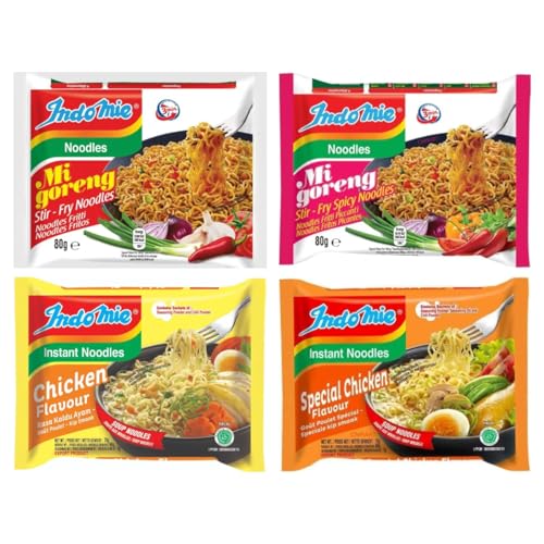 CNMART Indomie Noodles Mixed 4 Flavours HALAL, 40 Packs Case (Mi Goreng, Stir Fry Spicy, Chicken, Special Chicken)