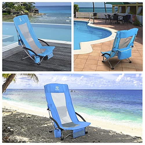 Coastrail Outdoor Beach Chair High Back Folding Mesh Low Seat Sand Chair For Adults With Cooler, Cup Holder & Carry Bag For Camping Lawn Concert Travel Festival, Support 300 Lbs #TOP7