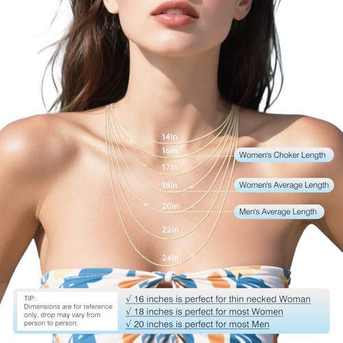 Solid 18K Gold Plated 925 Sterling Silver Chain Necklace for Women, 1.1mm Thin Dainty Cable Chain Non Tarnish & Sturdy Women's Chain Necklace 14/16/17/18/20/22/24 Inches3