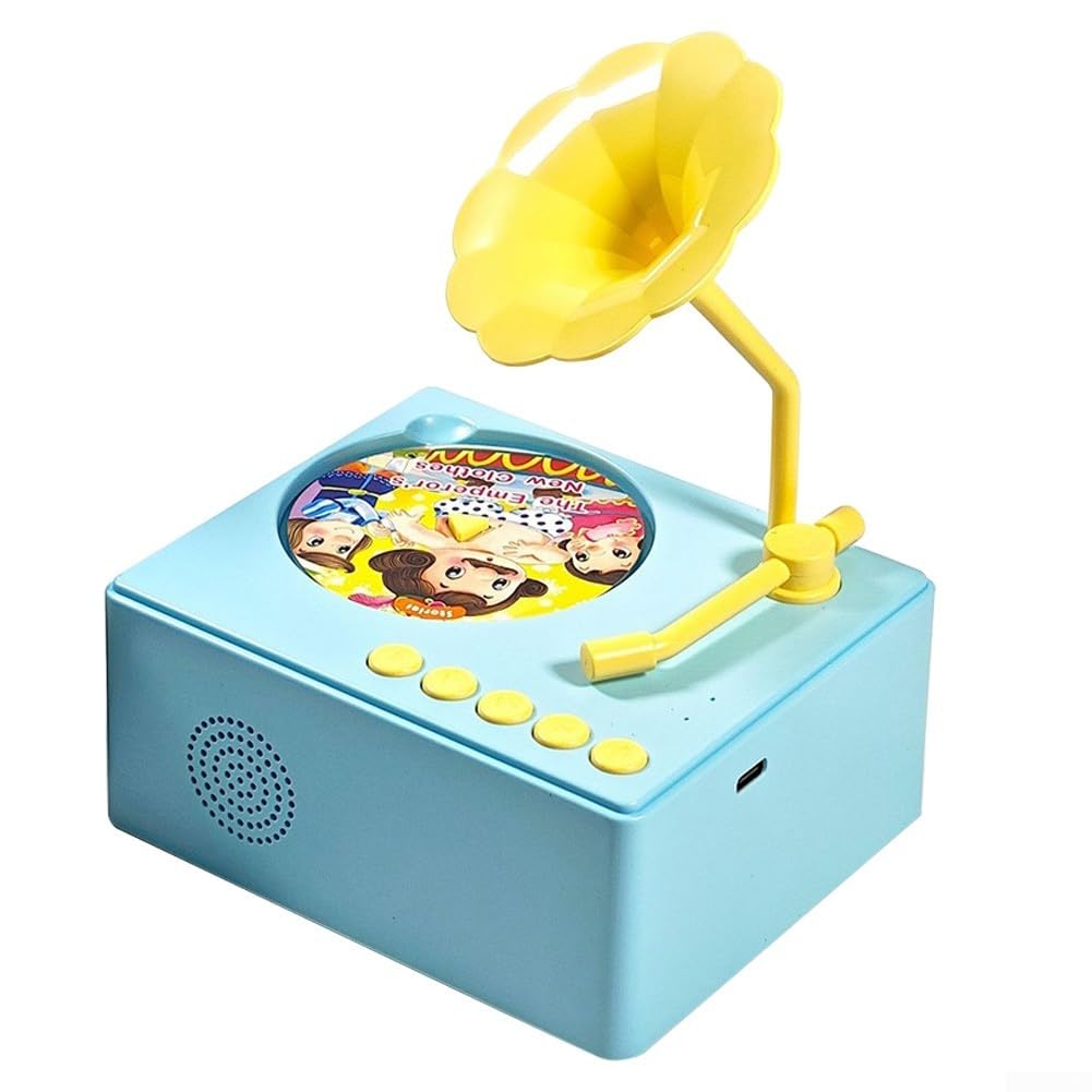RiseNova Gramophone Music Player with 96 Story Cards, Interactive Phonograph for Early Learning, ABS Educational Toy for Kids Ages 3-6(Blue)