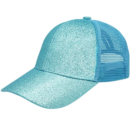 Dinghui Casquette de baseball pour femme - Pour queue de cheval croisée - Arc-en-ciel - Avec dégradé de soleil - Réglable - Pour enfant, Bleu fille., taille unique Cover