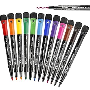 whiteboard markers whiteboard pens:12 Magnetic Whiteboard Pens and Eraser set, 12 Colors Fine Tip Whiteboard Markers…