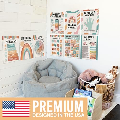 Hadley Designs 9 Calming Corner Posters For Classroom Must Haves For Teachers -11x14 Calm Down Corner Supplies, Feelings Chart For Kids Ages 4-8, Feelings Wheel Poster, Retro Classroom Decor - Image 5