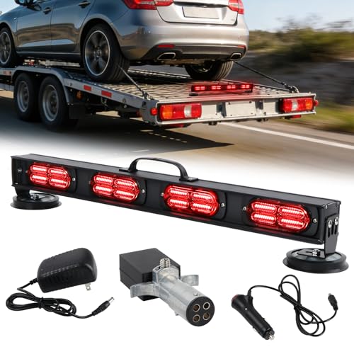 BELIFLY Wireless Trailer Tow Light Bar Ultra Bright LED with 4-Pin RV Round Transmitter for Truck Roadblock Cars Powerful Magnetic Base Rechargeable Battery Brake/Turn Signal Emergency Tow Light Bar