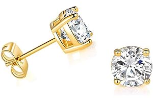 14K Yellow Gold Solitaire CZ Stud Earrings: Timeless Elegance for Pierced Ears