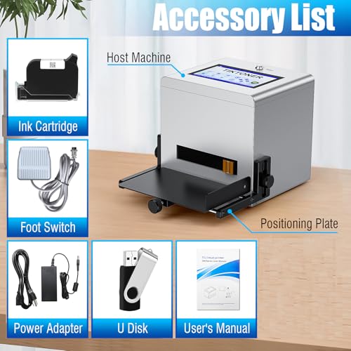 Image of Inkjet Coding Machine, Date Printer with 7-inch Touch Screen Batch Code Printer with 42ml Quick-Drying Ink Cartridge Inkjet Coder for Barcode /QR Code /Number /Picture Print on Many Materials