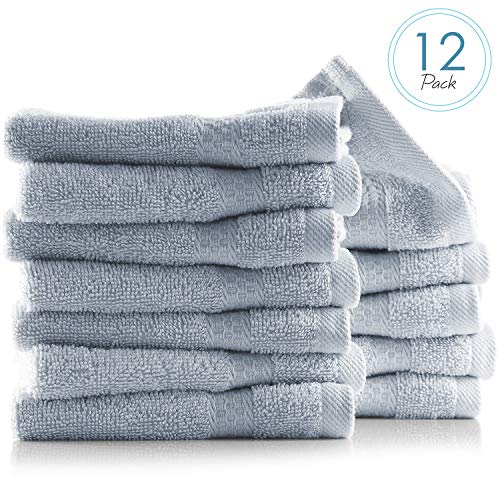 Image of Hearth & Harbor Washcloths 12 Pack - 100% Cotton Washcloth for Body and face, High Absorbent and Soft 13 inchx13 inch Body Wash Cloth, Quick Dry - Ice Blue Washcloths
