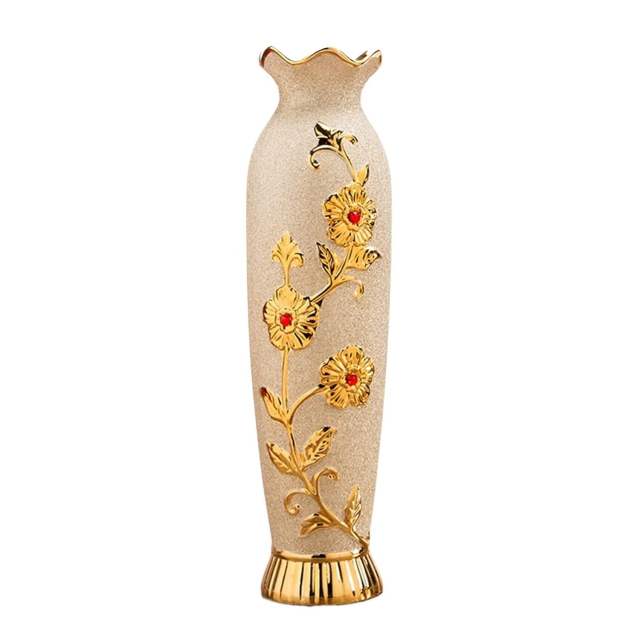SnamicE Ceramic Vase,Decorative Large Vases,Floor vases,Vases Golden Vase,Large Ceramic Floor Vase,Sophisticated Vase for Decorative Twigs and Flowers,for Modern Rustic Farmhouse,gold1-15.5x60cm