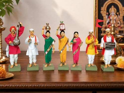 Image of Handmade Terracotta Pandharpur Warkari Set of 7| Premium Finish 6 Inch Clay Figurines for Home Mandir, Golu Display and Gifting