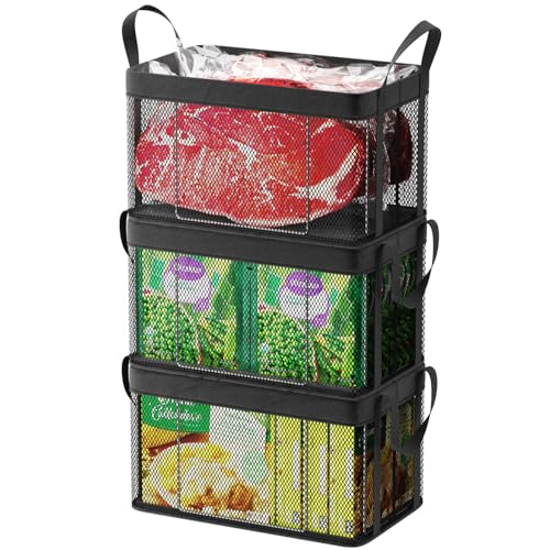 iSPECLE Chest Freezer Baskets - 3 Pack Large Stackable Chest Freezer Organizer Bins for 5 to 7 Cu.Ft Deep Freezers Freezer Storage Easy Get Foods without Digging Faster Freezing Better Freshness