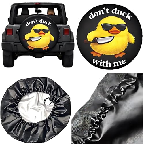 Image of Funny duck Spare wheel cover 14 inch for trailers - Don't duck with me,RV spare tire cover Wheel Protectors Weatherproof Wheel Covers Waterproof Universal Fit for camper rv travel Trailer Rv SUV Truck