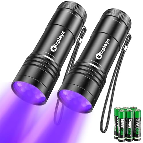 UV Taschenlampe 2 Stück Mini UV Schwarzlicht Taschenlampe mit 12 LEDs, Ultraviolettes Licht mit 395nm für Geocaching, Heimtierurindetektoren, Haustiere Urin-Detektor usw. Inklusive 6 AAA Batterie