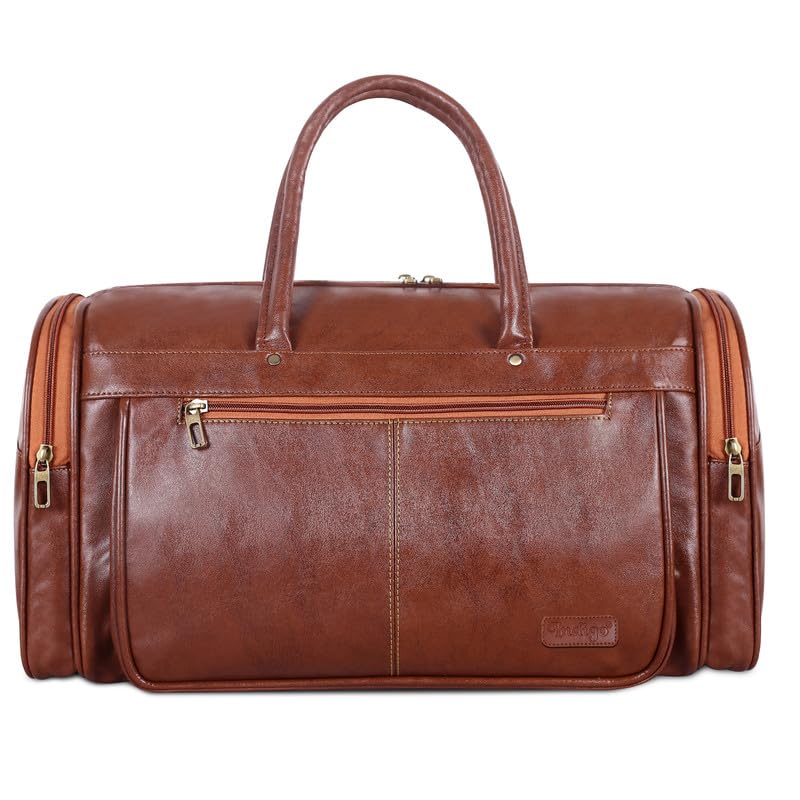 Synthetic Leather Duffel Bag | Compact, Comfortable for Travelling, Gym & Weekend Trips | Men's and Women's Duffel Cabin Luggage Bag | Brown-image-10